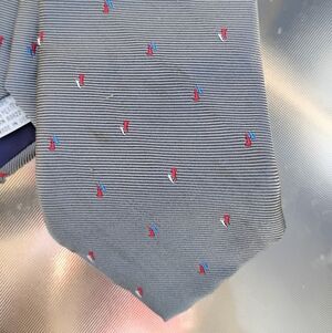 Classic Gray Men's Tie with Red & Blue Accent Embroidery